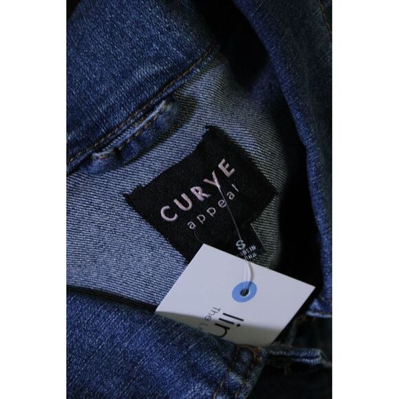 Curve Appeal Womens Button Up Collared Denim Jean Jacket Blue Size Small - Picture 6 of 6
